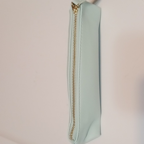 PU LeatherSmall Slim Cosmetic Pouch Storage Waterproof Zipper Pouch Pale Lt Blue - Picture 2 of 4